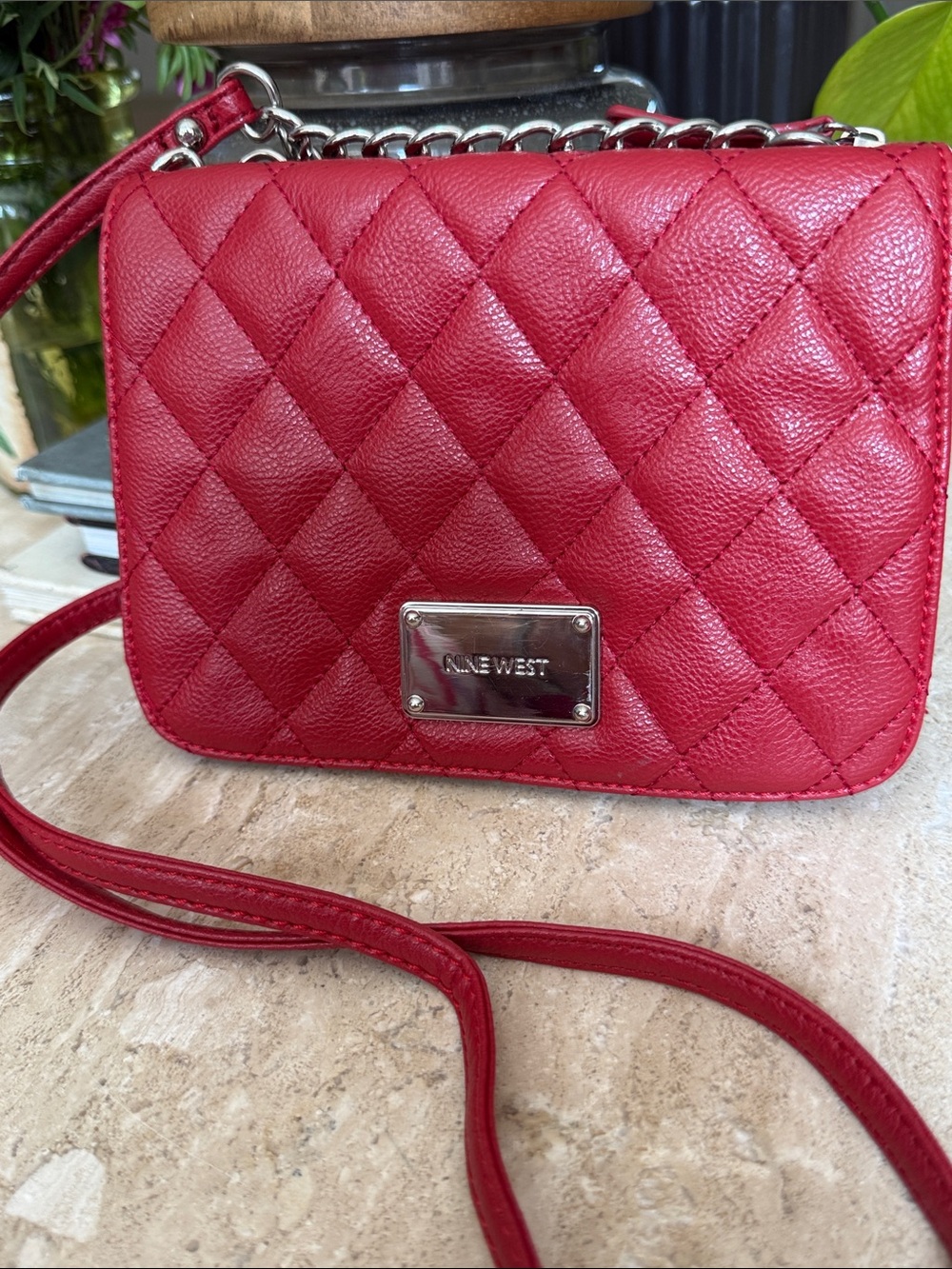 Nine West Red Quilted Chain Strap Crossbody